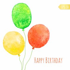 Card with colored watercolor paint balloons N4