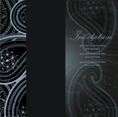 Vector blue and black paisley invitation template N2