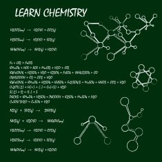 Chemical equation on green table background N2