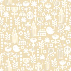 Cute seamless pattern of cartoon birds and flora N2