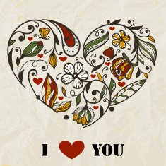 vector floral heart on crumpled paper texture