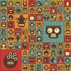 Robot and monsters cell seamless background