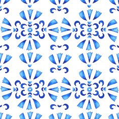 Watercolor floral seamless pattern blue flowers on white background N4