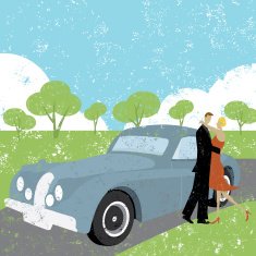 couple embracing beside car N2