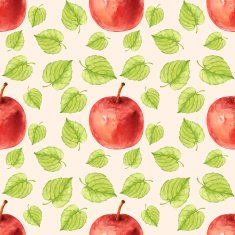 Watercolor seamless pattern with apples and leaves N2