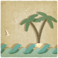 Vintage marine background with palm tree N2