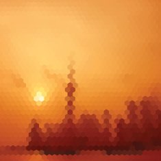 abstract hexagon mosaic style Shanghai skyline pattern background