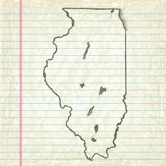 Vector Sketchy Map on Old Lined Paper Background Illinois N2