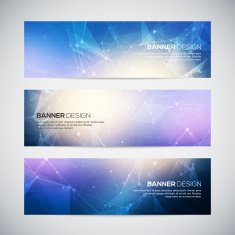 Vector banners set with polygonal abstract shapes circles