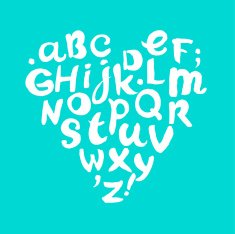 Heart-shaped scribble hand drawn white alphabet