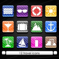 Set of colorful glossy travel icons