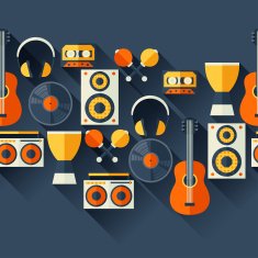 Seamless pattern with musical instruments in flat design style N5
