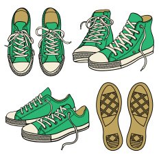 set with green sneakers isolated on white N2