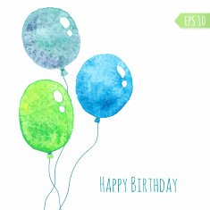 Card with colored watercolor paint balloons N5