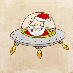 Santa in UFO on Grunge Background N2