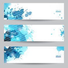 Three abstract artistic headers with blue splats