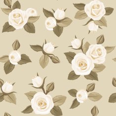 Vector seamless pattern with white roses on beige