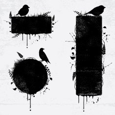 Floral grunge banners with birds N2