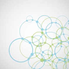 Blue and green complex circle design on white background N2