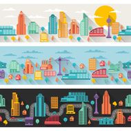 Cityscape seamless horizontal banners with buildings N2