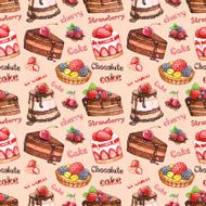 Seamless pattern with watercolor cake illustrations