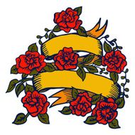 Old-school tattoo ribbon with roses