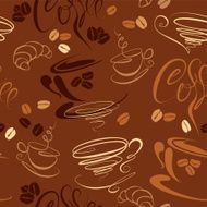 Seamless pattern with coffee cups beans croissant N2