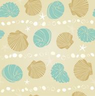 Seamless pattern with decorative seashells and stones on beige background