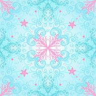 Amazing blue seamless vector pattern with pink corals and starfishes N2