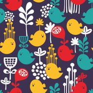 Seamless pattern with colorful cartoon birds N2