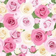 Vector seamless pattern with pink and white roses N2