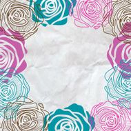 Color roses frame on crumpled paper