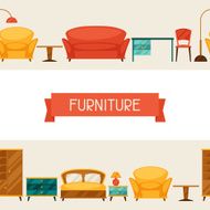Interior seamless pattern with furniture in retro style N8