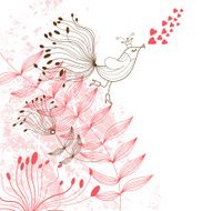 floral illustration with bird N2
