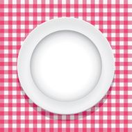 vector pink picnic tablecloth and empty plate