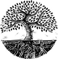 Grunge mono woodcut tree