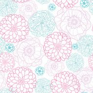 Pink Blue Flowers Lineart Seamless Pattern Background