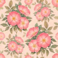 Watercolor dog-rose illustration Seamless pattern N2