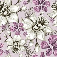 Seamless pattern with narcissus and iris N2
