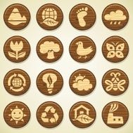 Wooden environment icons set