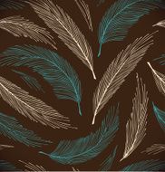 Turquoise and brown seamless vintage background with plumes N2