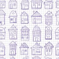 Seamless pattern outine houses N2