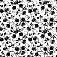 Black seamless floral pattern with rose buds on white Vector