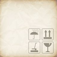 Packaging symbols on paper texture isolated from background