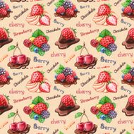 Watercolor pattern with berry illustrations N2