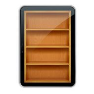Tablet PC with wooden bookshelves