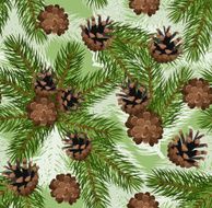 Vector seamless background with fir tree branches and cones
