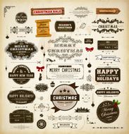 Vintage Christmas Retro Labels Icon Set