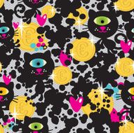 Cute monsters cats and money seamless pattern N2