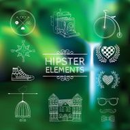 Hand-drawn hipster elements on a blurred background